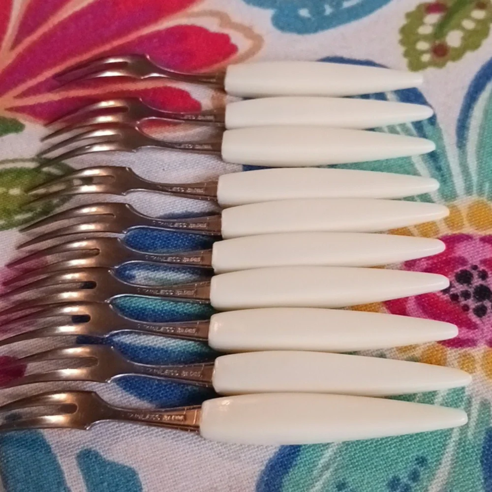 9 Vtg Mid Century Modern Stainless Japan Hors d'oeuvre Forks